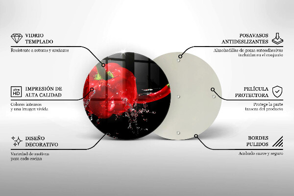 Chopping board glass Red peppers in water