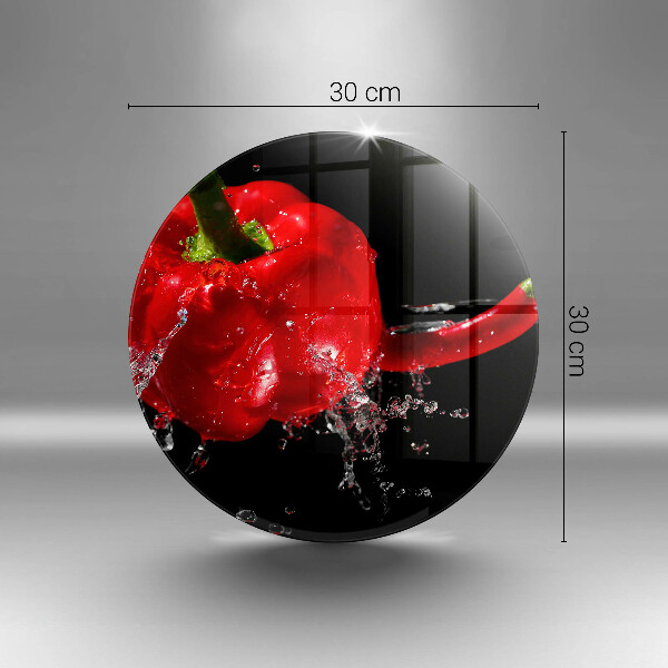 Chopping board glass Red peppers in water