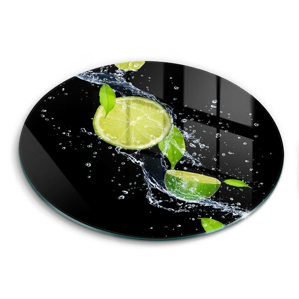 Chopping board glass Juicy lime in water