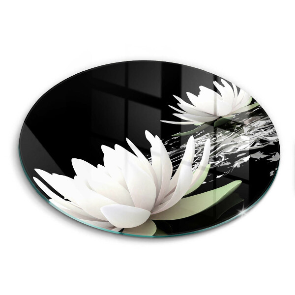 Chopping board glass White lilies on the water