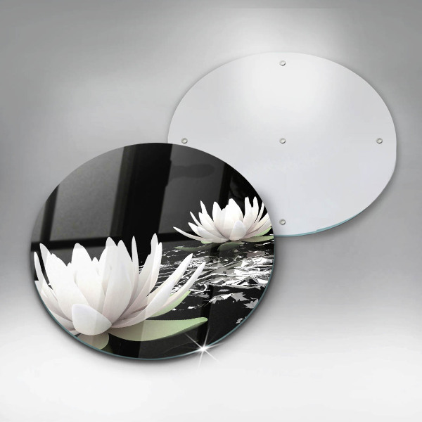 Chopping board glass White lilies on the water