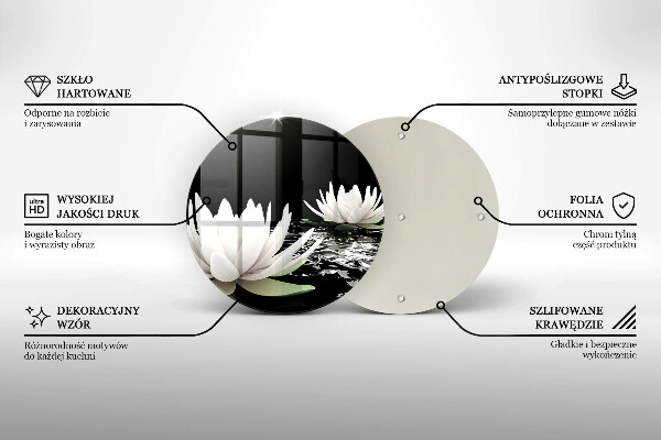 Chopping board glass White lilies on the water