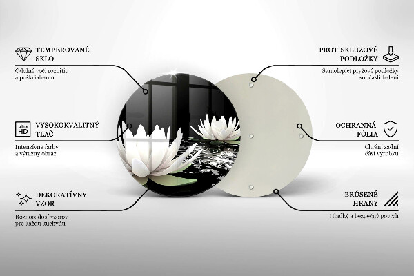 Chopping board glass White lilies on the water