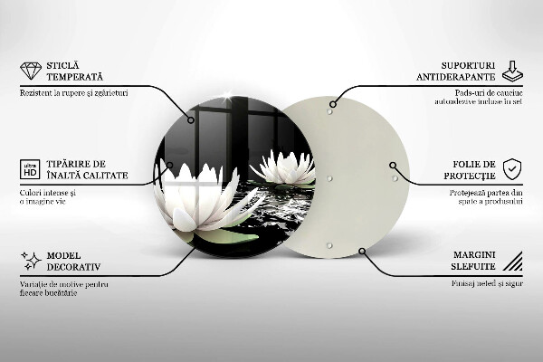 Chopping board glass White lilies on the water