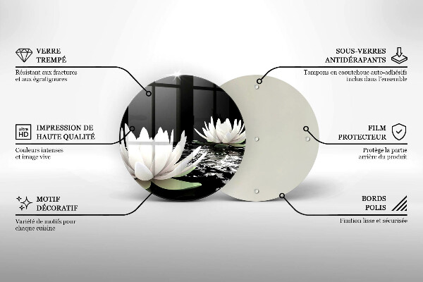 Chopping board glass White lilies on the water
