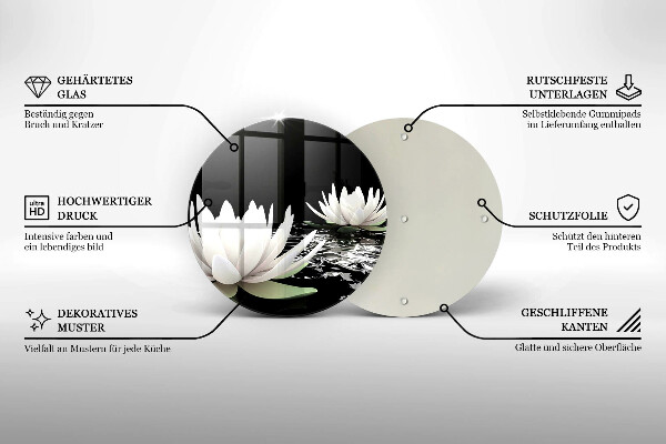 Chopping board glass White lilies on the water