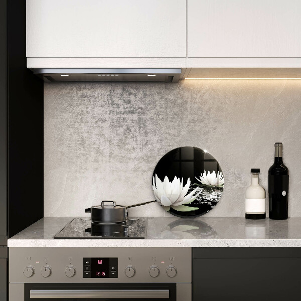 Chopping board glass White lilies on the water