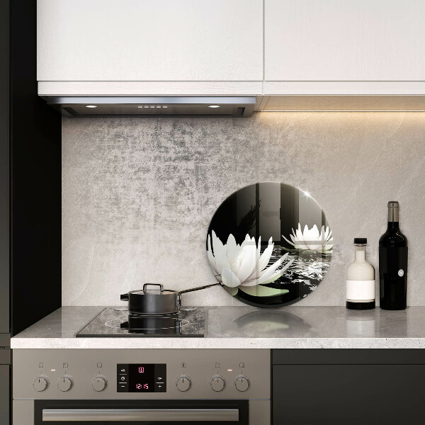 Chopping board glass White lilies on the water