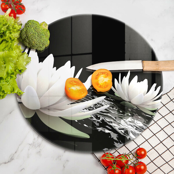 Chopping board glass White lilies on the water
