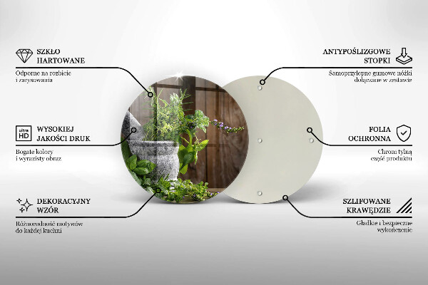 Chopping board glass Herbs plants and wood