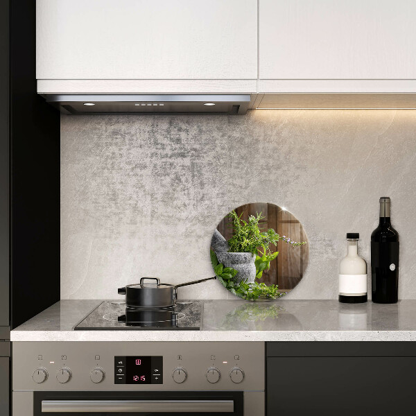 Chopping board glass Herbs plants and wood