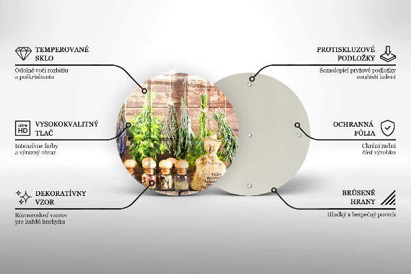 Chopping board glass Herbs spices and wood