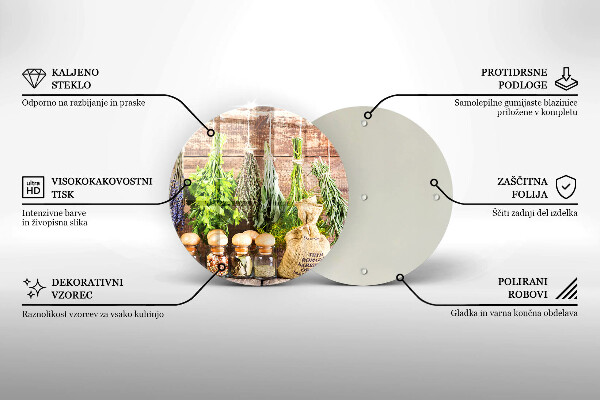 Chopping board glass Herbs spices and wood