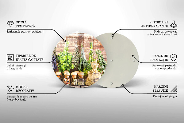 Chopping board glass Herbs spices and wood