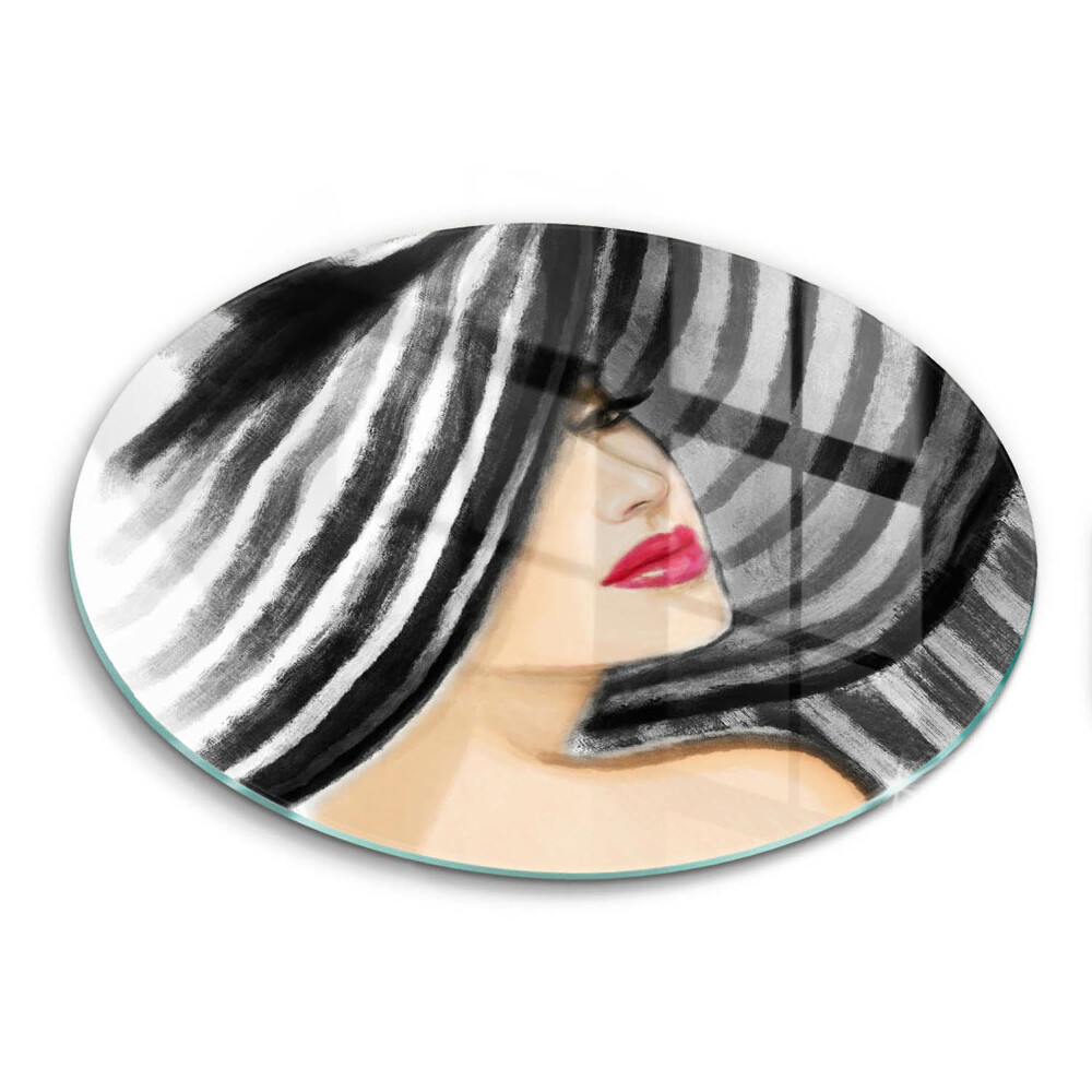 Chopping board glass A woman in a hat