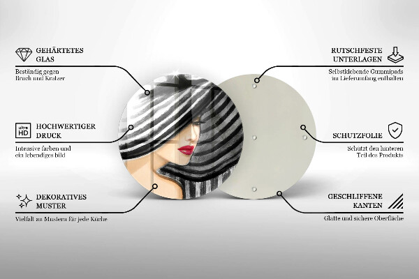 Chopping board glass A woman in a hat