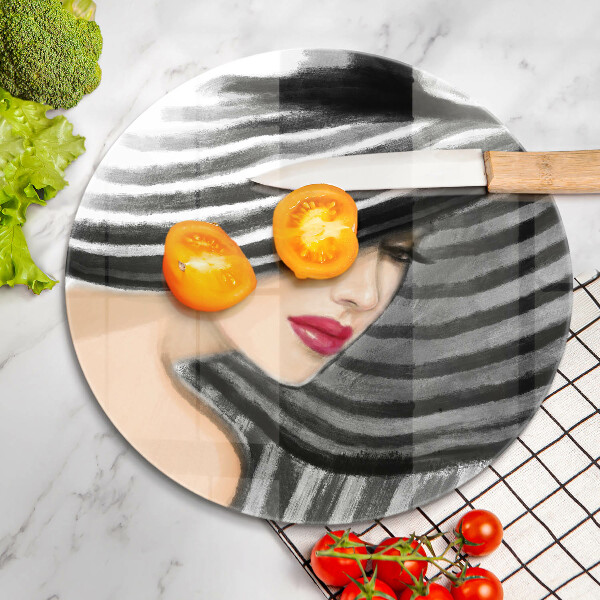 Chopping board glass A woman in a hat