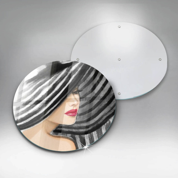 Chopping board glass A woman in a hat