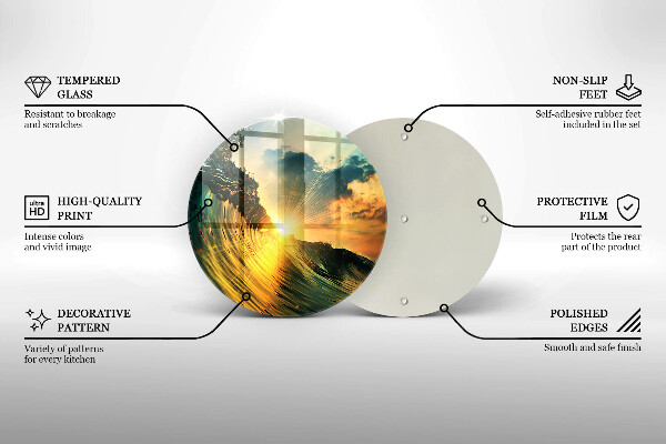 Chopping board glass Wave and sunset