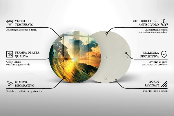 Chopping board glass Wave and sunset