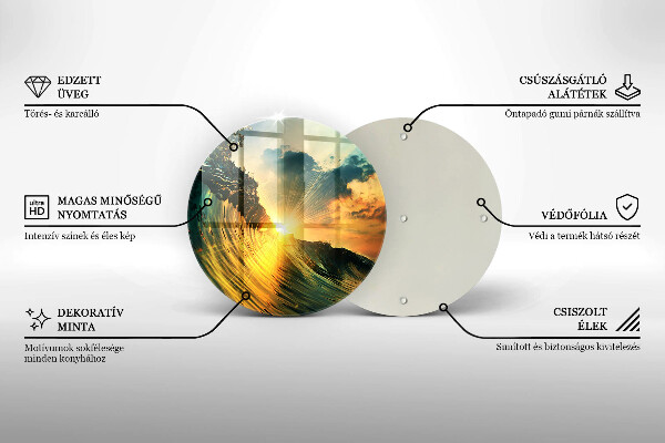 Chopping board glass Wave and sunset
