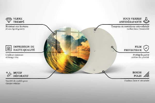 Chopping board glass Wave and sunset