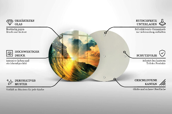 Chopping board glass Wave and sunset