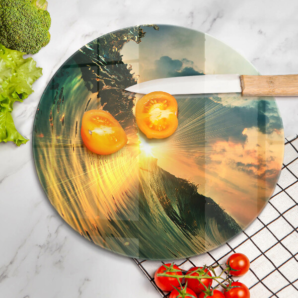 Chopping board glass Wave and sunset