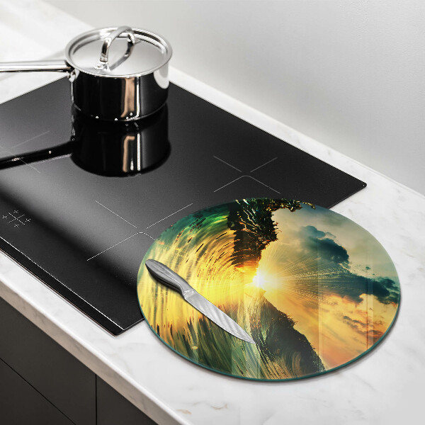 Chopping board glass Wave and sunset