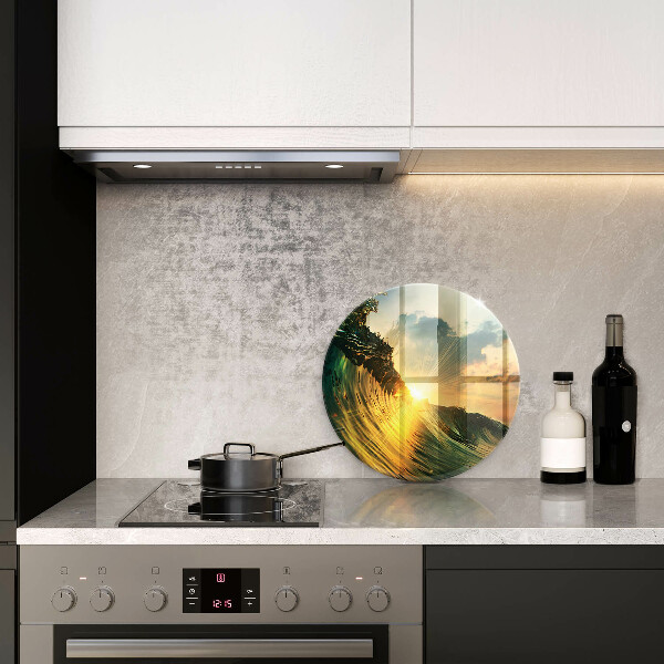Chopping board glass Wave and sunset