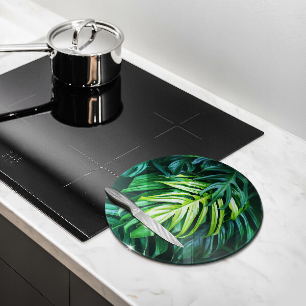 Chopping board glass Monstera wild leaves