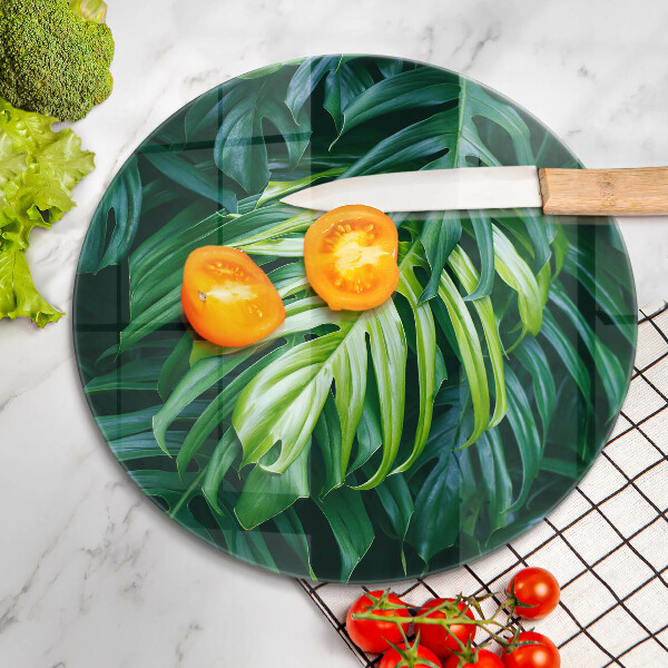 Chopping board glass Monstera wild leaves