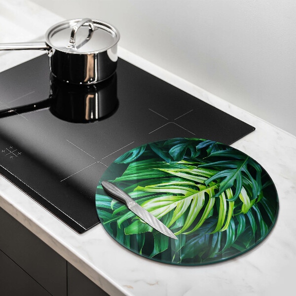 Chopping board glass Monstera wild leaves