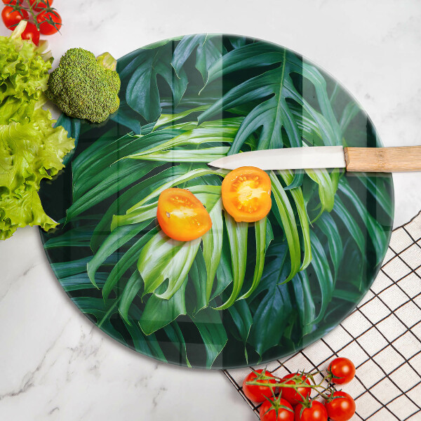 Chopping board glass Monstera wild leaves