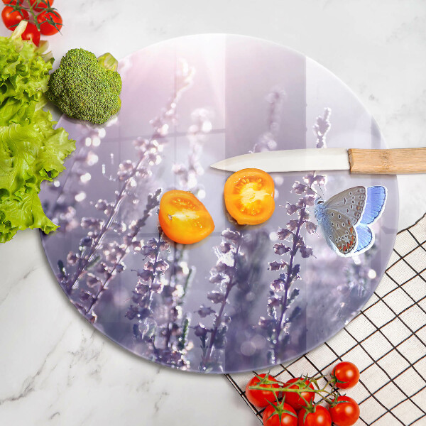 Chopping board glass Field flowers and butterfly