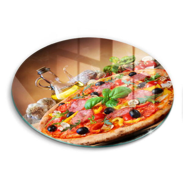 Chopping board glass Italian pizza