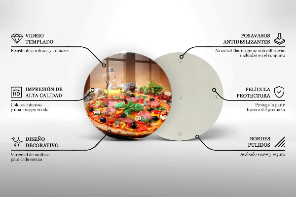 Chopping board glass Italian pizza