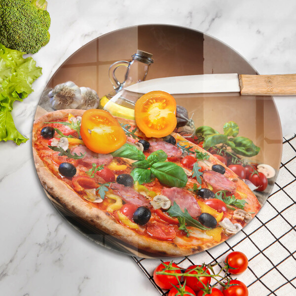 Chopping board glass Italian pizza