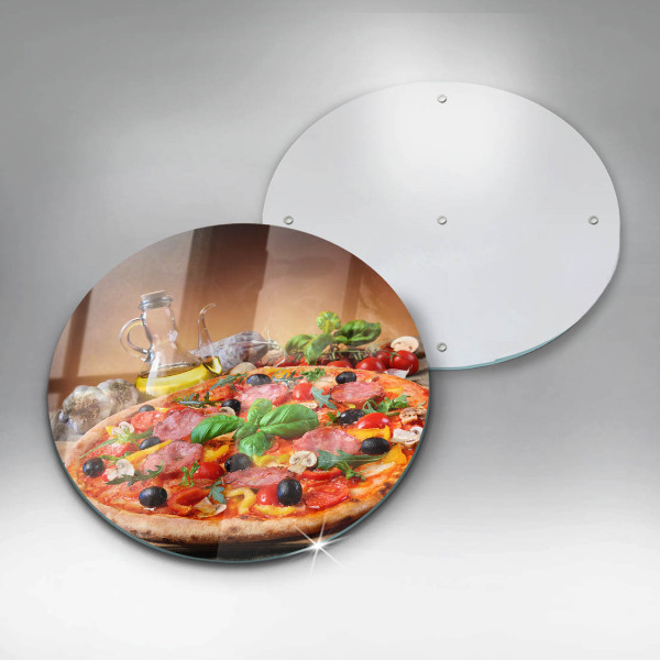 Chopping board glass Italian pizza