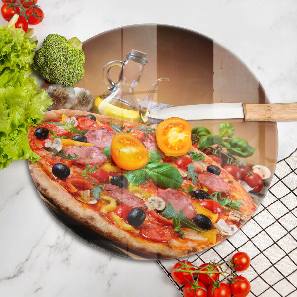 Chopping board glass Italian pizza