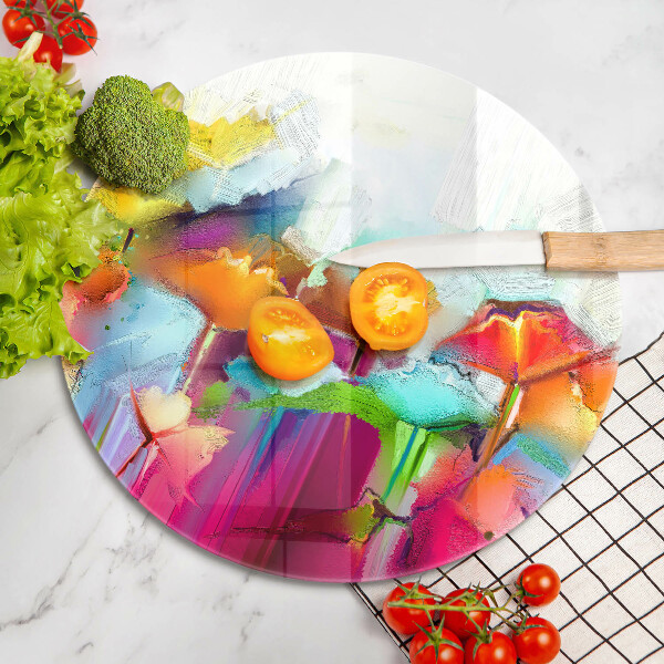 Chopping board glass Flowers painted with paints