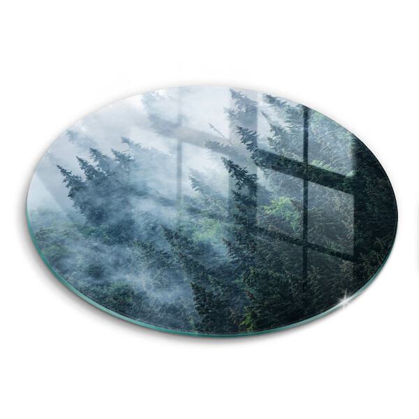 Chopping board glass Forest of trees and fog