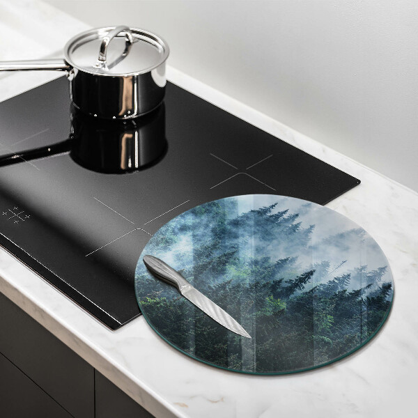 Chopping board glass Forest of trees and fog
