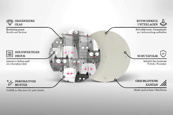 Chopping board glass Illustration of cats
