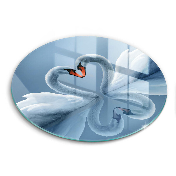 Chopping board glass Two swans heart