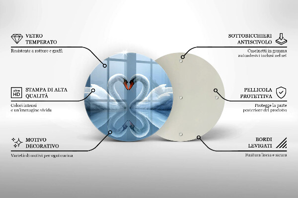 Chopping board glass Two swans heart