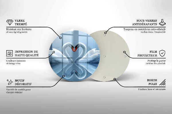 Chopping board glass Two swans heart