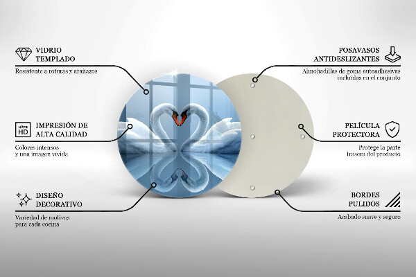 Chopping board glass Two swans heart