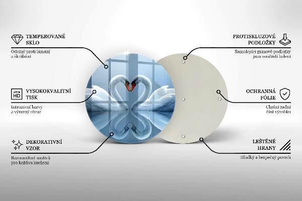 Chopping board glass Two swans heart