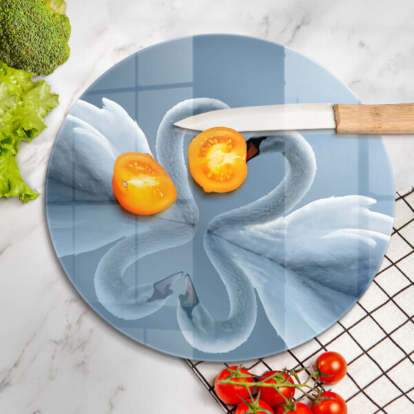 Chopping board glass Two swans heart